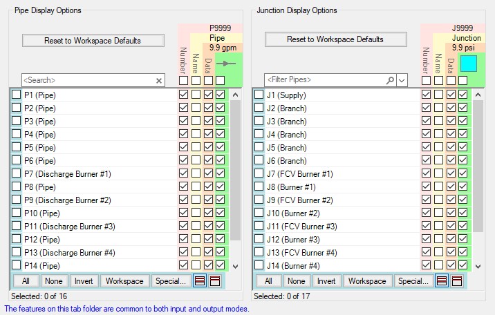 Pipe and Junction Display Options in the Visual Report Control.