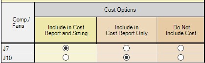 The Cost Options section of the Cost Assignments panel.