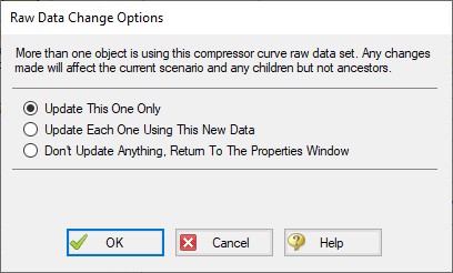 The Raw Data Change Options window is displayed, allowing the user to change multiple junctions that have the same data at the same time, if desired.
