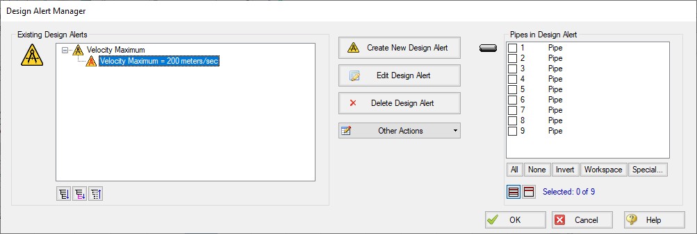 The Design Alert Manager with a design alert defined.