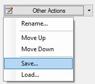 The Other Actions drop down menu in the Design Alert Manager expanded to show the Save option. 