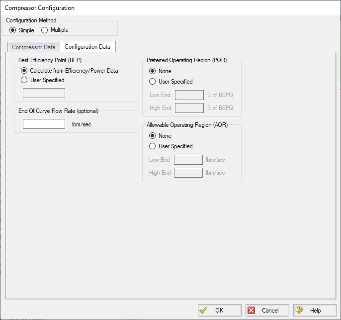 The Configuration Data tab from the Compressor Configuration window is displayed.