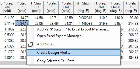 Right clicking on a cell in the Output window allows you to create a design alert from the output window.
