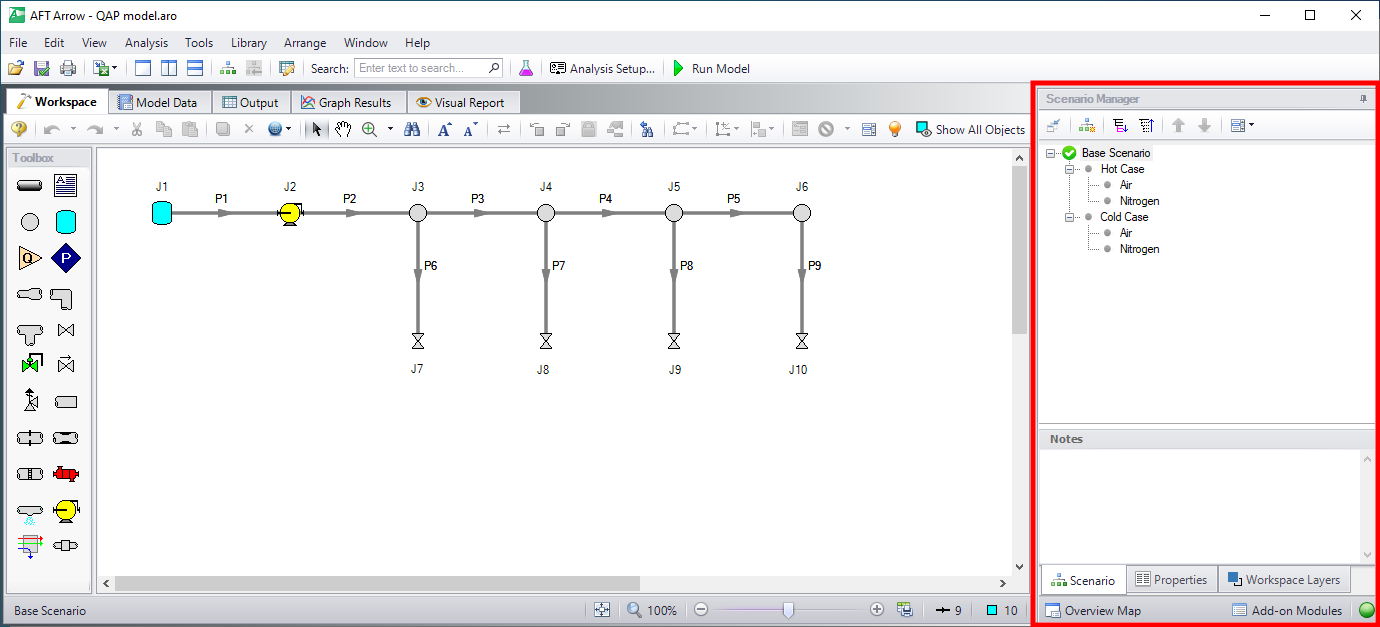 The Workspace window with the Quick Access Panel outlined in a red box.