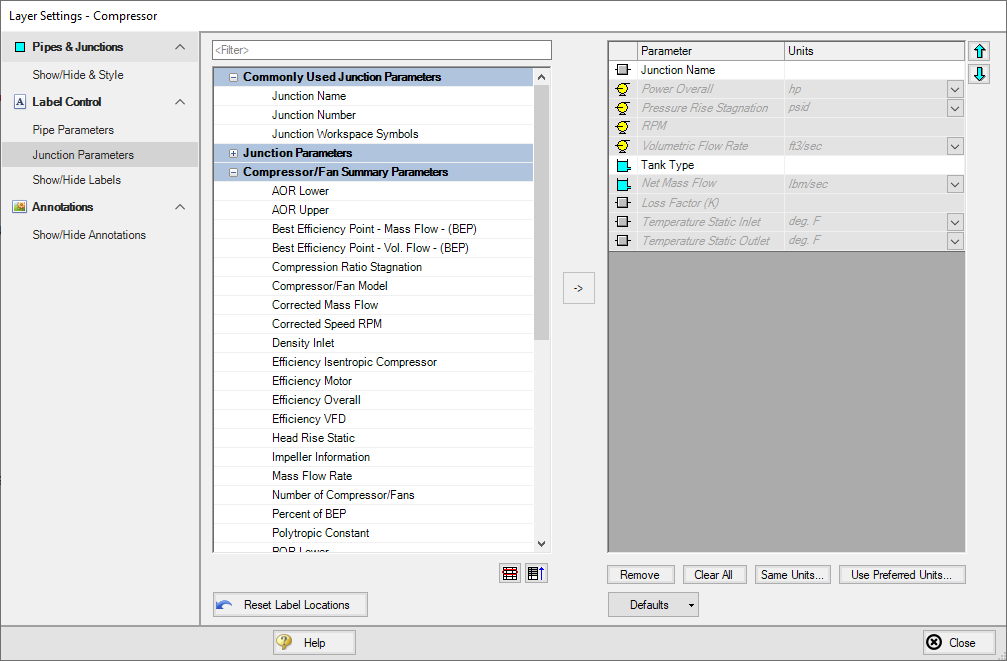 A screenshot of the Junction parameters panel in Layer Settings demonstrating how output parameters are displayed when there is no output