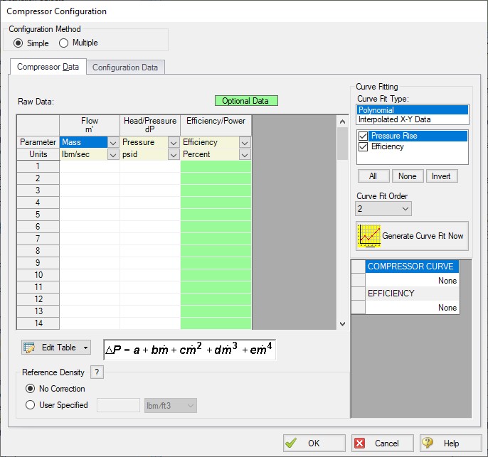 The Compressor Data tab in the Compressor Configuration window is displayed.