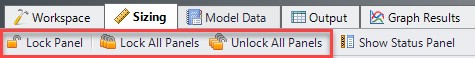 The buttons used to lock panels located at the top of the Sizing window.