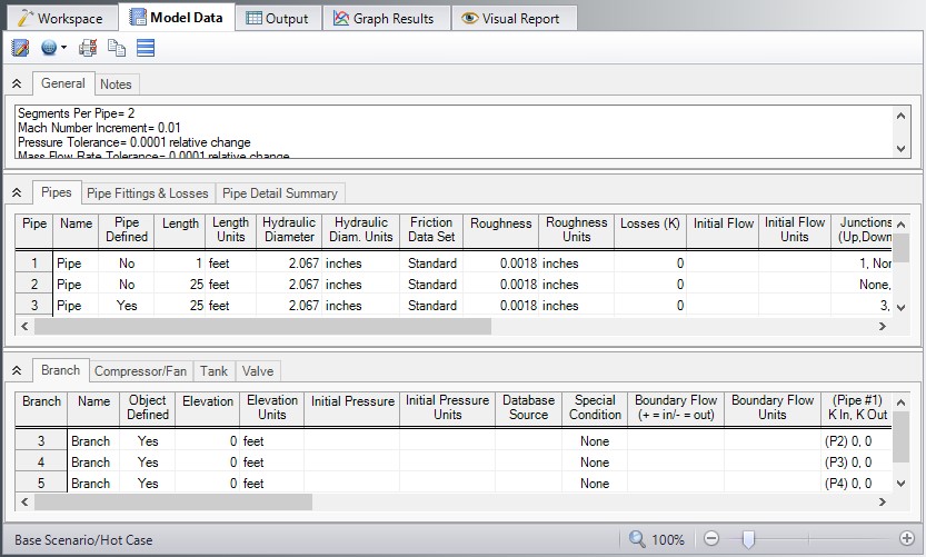 The Model Data window is dispalyed, allowing the user to view Input information in text form.