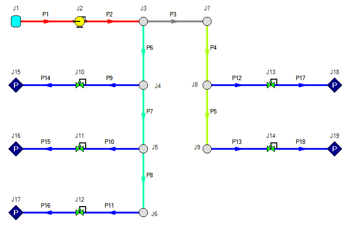 A model on the workspace with common size groups shown in different colors.