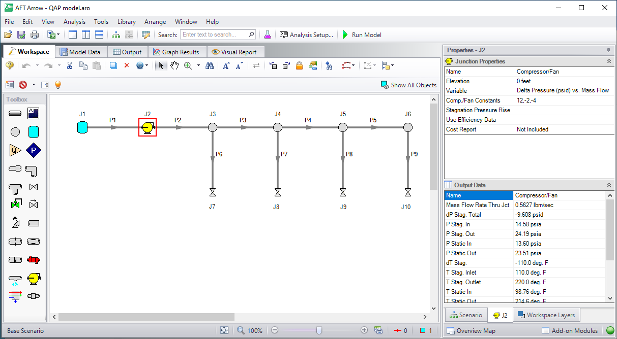 Viewing pipe or junction properties and output data from the Quick Access Panel.