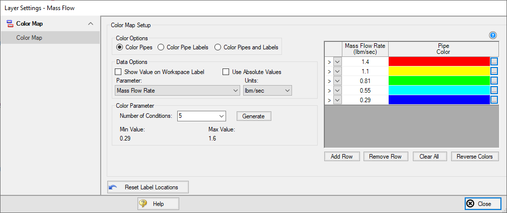 A screenshot of the Layer Settings window for a Color Map special layer