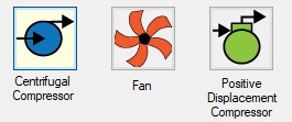 The Centrifugal Compressor, Fan, and Positive Displacement Compressor options from the Compressor Properties window are displayed.