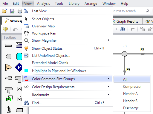 The Color Common Size Groups options in the View menu.