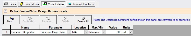 The Define Pipe Design Requirements panel with three design requirements defined.