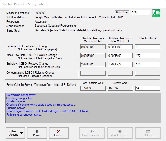 The Solution Progress window when ANS is enabled.