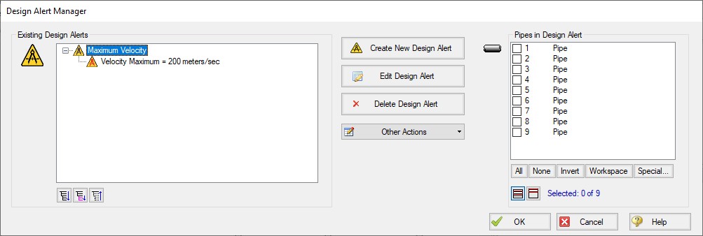 The Design Alert Manager showing an Existing Design Alert.