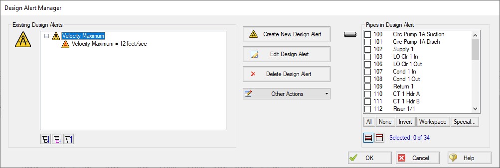 The Design Alert Manager showing an Existing Design Alert.