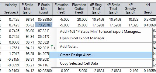 Right clicking on a cell in the Output window allows you to create a design alert from the output window.
