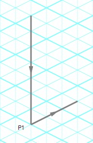 A pipe with 2 segments drawn on an isometric grid.