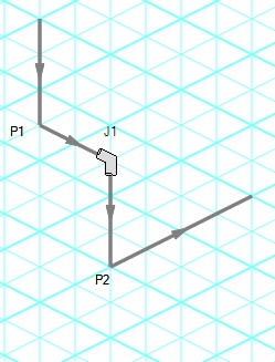 A bend connecting two pipes on the isometric grid with the icon auto-rotated.