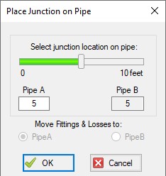 The Place Junction on Pipe window allows you to select the junction location on a pipe.