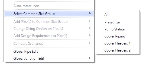 The Select Common Size Group options accessed by right clicking on the workspace.