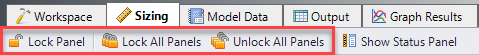 The buttons used to lock panels located at the top of the Sizing window.