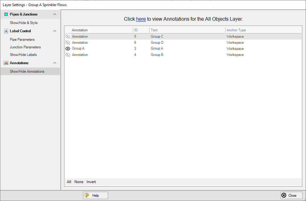 A screenshot shows the Show/Hide Annotations panel within Layer Settings