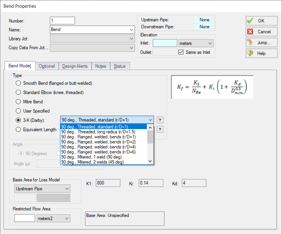 The Bend Properties Window with 3-K (Darby) selected as the Type.