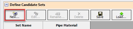 The Define Candidate Sets panel. The New button is in a red box.