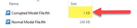 Very low file sizes can be an indication of model file corruption