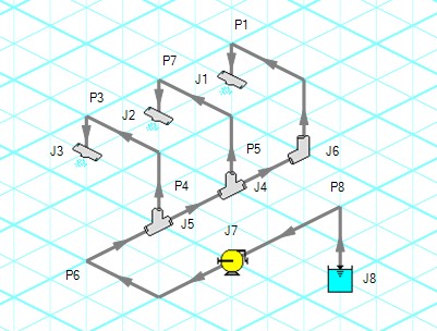 A spray discharge model drawn in the isometric pipe drawing mode.