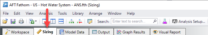 The Sizing window in AFT Fathom.