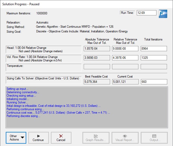 The Solution Progress window when ANS is enabled.