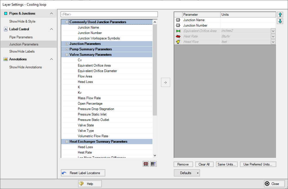 A screenshot of the Junction parameters panel in Layer Settings demonstrating how output parameters are displayed when there is no output