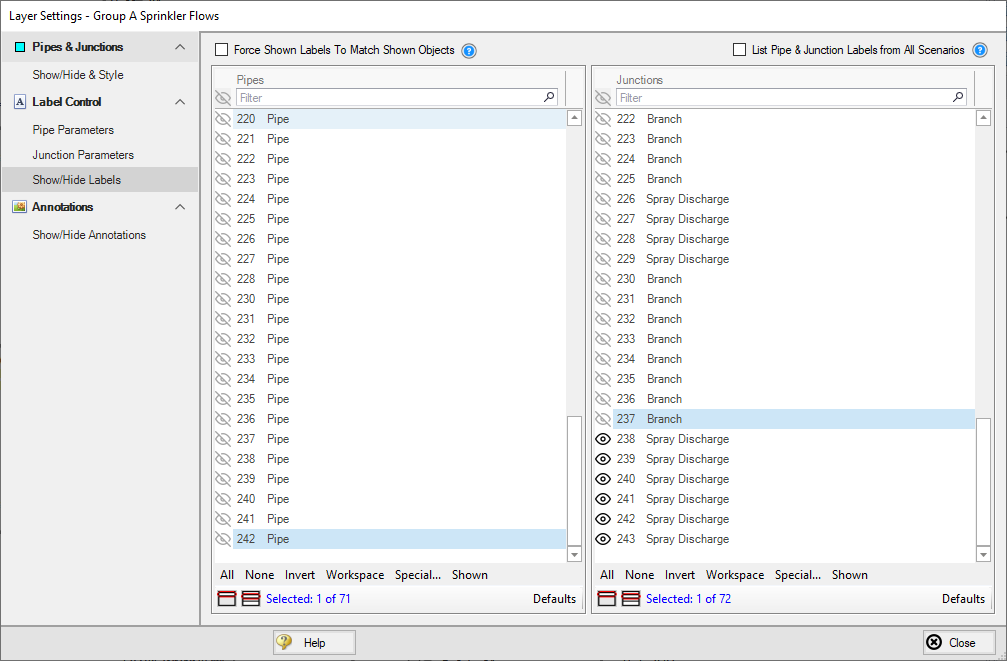 A screenshot of the Show/Hide Labels panel of the Layer Settings menu