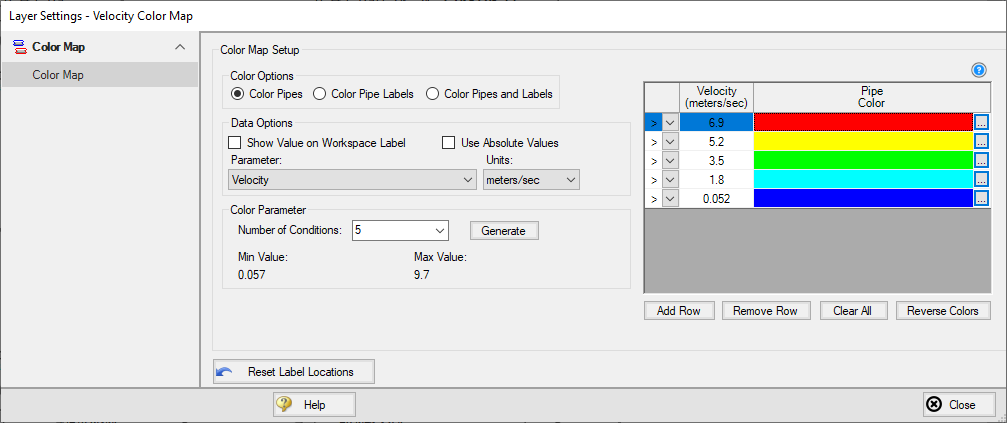 A screenshot of the Layer Settings window for a Color Map special layer