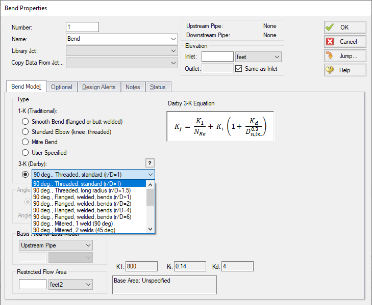 The Bend Properties Window with 3-K (Darby) selected as the Type.