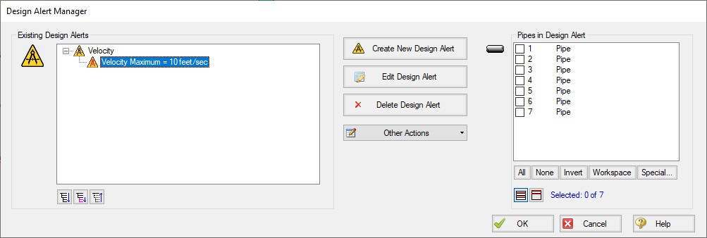 The Design Alert Manager with a design alert defined.