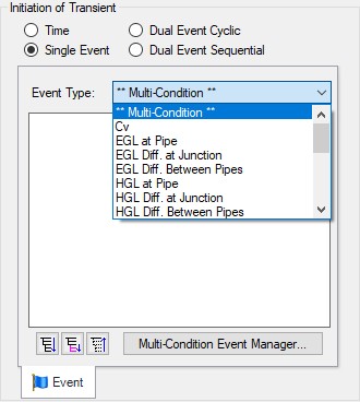 The Initiation of Transient section of a Junction's Transient tab. The event type is selected as Multi-Condition.