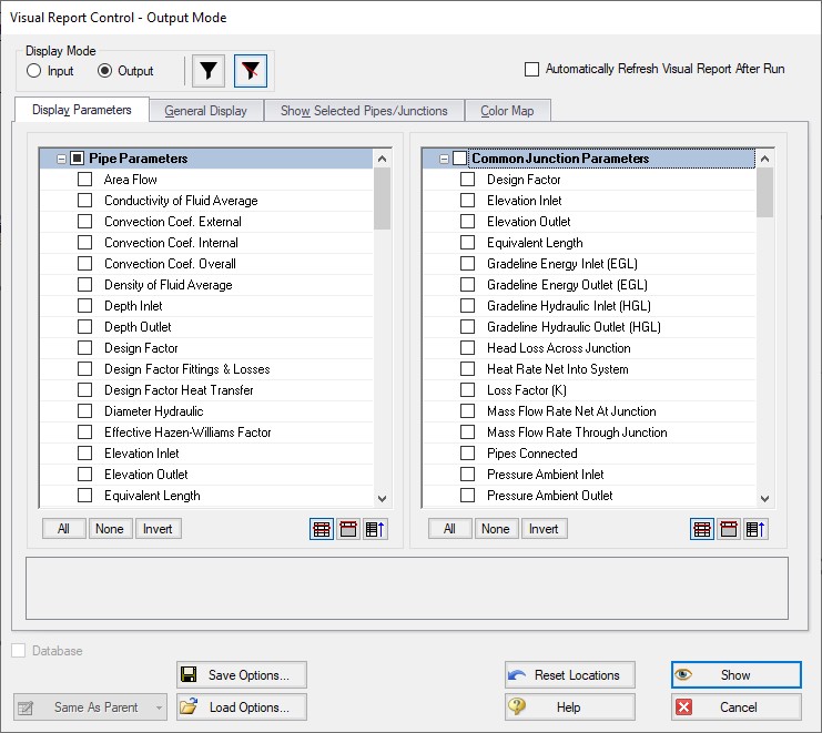 The Display Parameters tab of the Visual Report Control window.