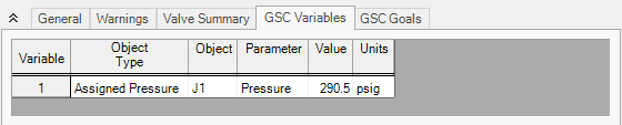 The GSC Variables tab of the Output window.