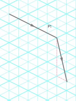 A pipe being drawn using the preview line on the isometric grid.