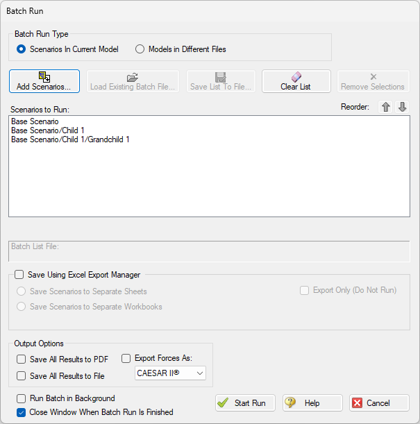 Batch Run window