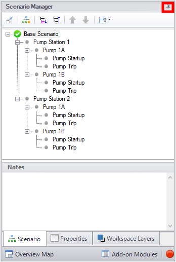 The Workspace with the Quick Access Panel Expanded. The pin button in the top right is outlined in a red box.