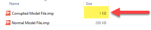 Very low file sizes can be an indication of model file corruption