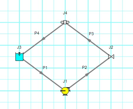 A model drawn in the 2D-freeform Pipe Drawing Mode with Snap to Grid on.