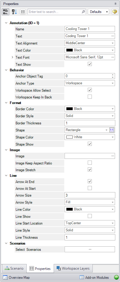 A screenshot of the contextual Properties tab in the QAP as it appears when an annotation is selected on the Workspace