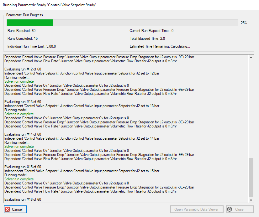 Parametric Study runtime window