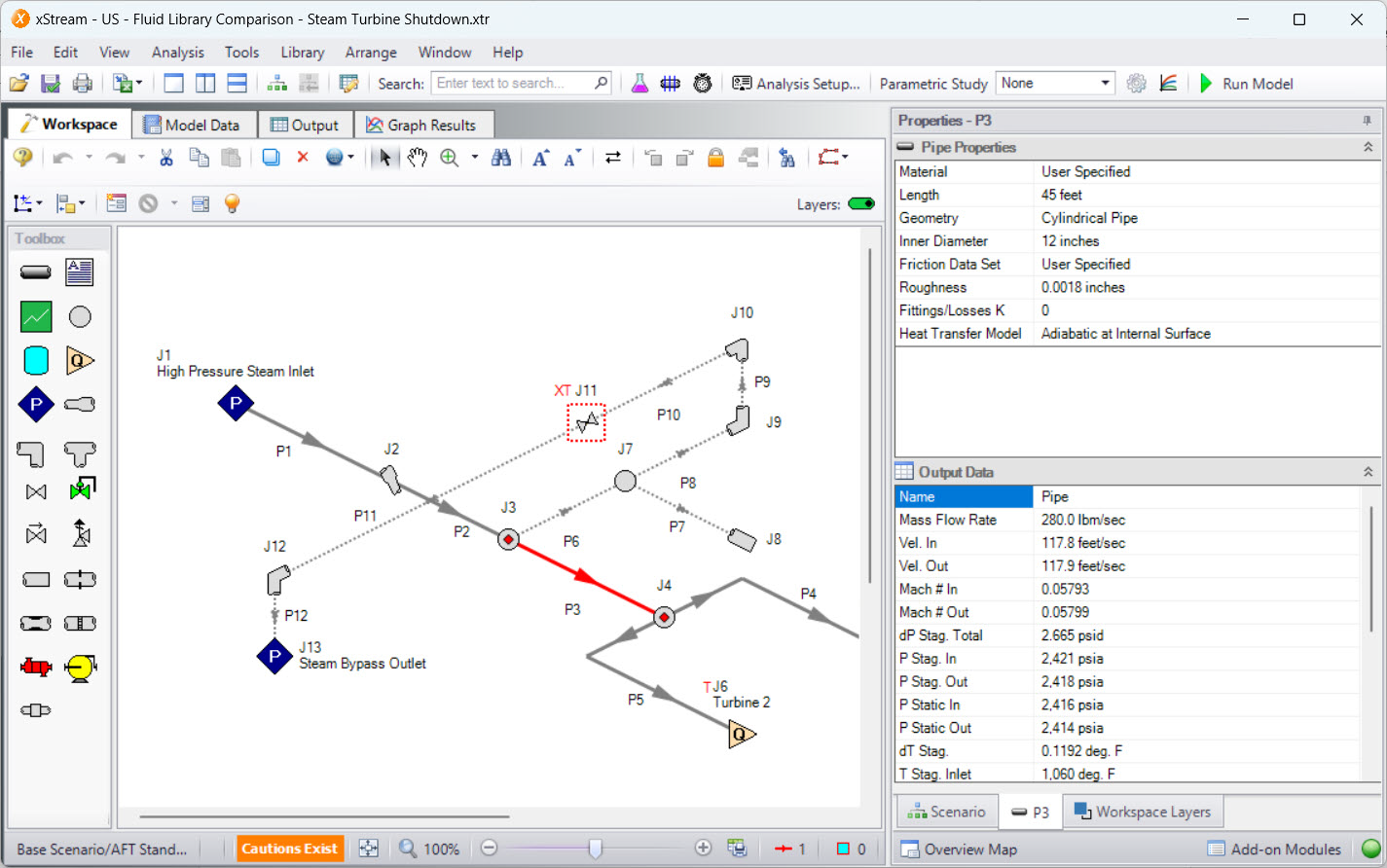 Viewing pipe or junction properties and output data from the Quick Access Panel.
